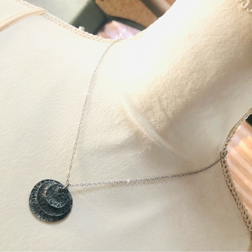 Handcrafted dual layer hammered metal pendant on chain necklace